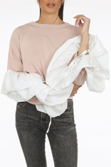 Cotton Frill Sleeve Ribbed Jumper