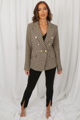 Beige Knit Thread Double Breast Blazers
