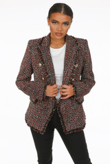 Check Pattern Knitted Double Breast Blazers