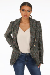 Check Pattern Knitted Double Breast Blazers