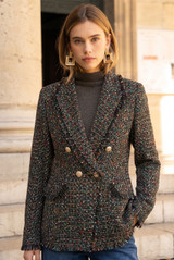 Check Pattern Knitted Double Breast Blazers