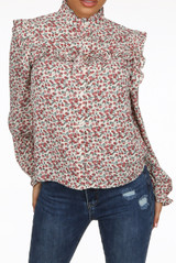 Floral Print Overlay Frill Shirt