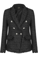 Tweed Fringe Trim Double Breast Blazers