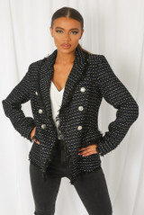 Tweed Fringe Trim Double Breast Blazers