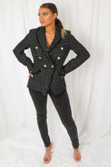 Tweed Fringe Trim Double Breast Blazers