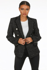 Tweed Fringe Trim Double Breast Blazers