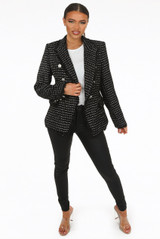 Tweed Fringe Trim Double Breast Blazers