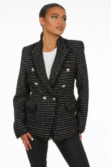 Tweed Fringe Trim Double Breast Blazers