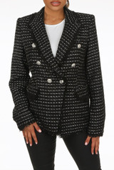 Tweed Fringe Trim Double Breast Blazers