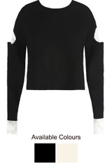 Knitted Cut Out Shoulder Shirt Jumper