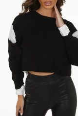 Knitted Cut Out Shoulder Shirt Jumper