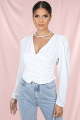 Layered Button Trim Low Neck Blouse - 4 Colours