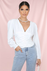 Layered Button Trim Low Neck Blouse - 4 Colours