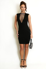 Embellished Mesh Insert Mini Dress