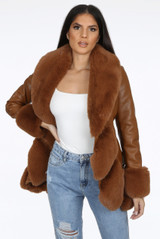 Faux Leather Fur Trim Coats