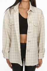 Pearl Button Trim Front Pocketed Shirt