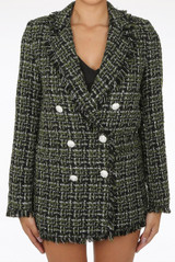 Pied Boucle Fringe Double Breasted Coat in Khaki