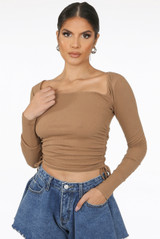 Side Ruched Knotted Square Neck Tops