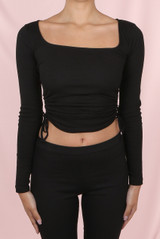 Side Ruched Knotted Square Neck Tops