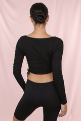 Side Ruched Knotted Square Neck Tops