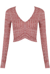 Ribbed Trim V Neck Tops