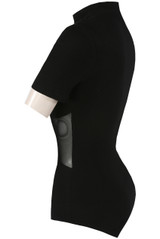 Netted Trim High Neck Ribbed Bodysuit