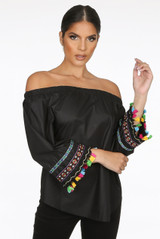 Embroidered Cuffs Off Shoulder Tops