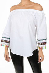 Embroidered Cuffs Off Shoulder Tops