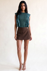 Ribbed High Neck Frilled Crop Tops