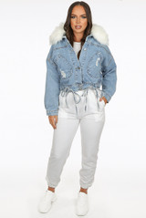 Cropped Denim Fur Trim Jackets