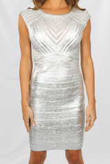 Foil Striped Netted Trim Bodycon Dress