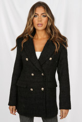 Black Threaded Double Breasted Coat