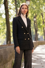 Black Threaded Double Breasted Coat