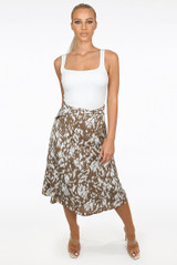 Splash Print Belted Midi Skirt