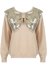 Sequin Bow Trim Round Neck Jumper