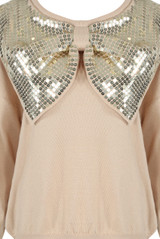 Sequin Bow Trim Round Neck Jumper