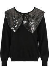 Sequin Bow Trim Round Neck Jumper