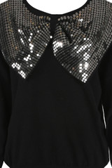 Sequin Bow Trim Round Neck Jumper