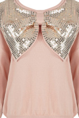 Sequin Bow Trim Round Neck Jumper