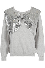 Sequin Bow Trim Round Neck Jumper