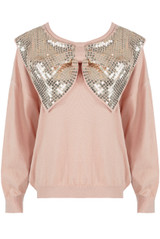Sequin Bow Trim Round Neck Jumper