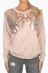 Sequin Bow Trim Round Neck Jumper