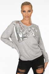 Sequin Bow Trim Round Neck Jumper