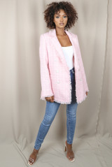 Double Breasted Tweed Longline Blazer