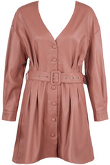 PU Low Neck Belted Shirt Dress