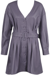 PU Low Neck Belted Shirt Dress