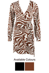 Zebra Print Low Neck Wrap Up Dress