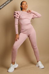 Ribbed Fine Knit Ruffle Jumper & Legging Set 