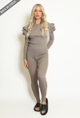 Ribbed Fine Knit Ruffle Jumper & Legging Set 