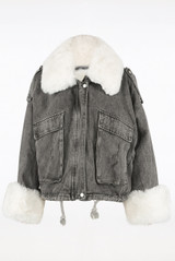 Oversize Fur Collar Denim Blue Jackets